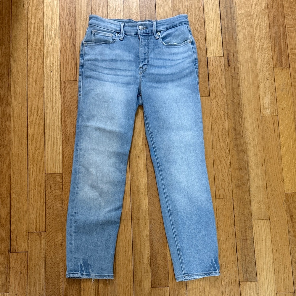 Good American High Rise Classic Slim Straight Light Wash Jeans
